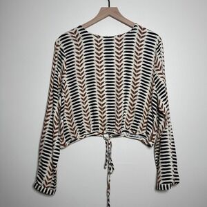 Primark Cares NEW Womens Crop Knit Top 12 Tan Black Tribal‎ Linen Boho Festival